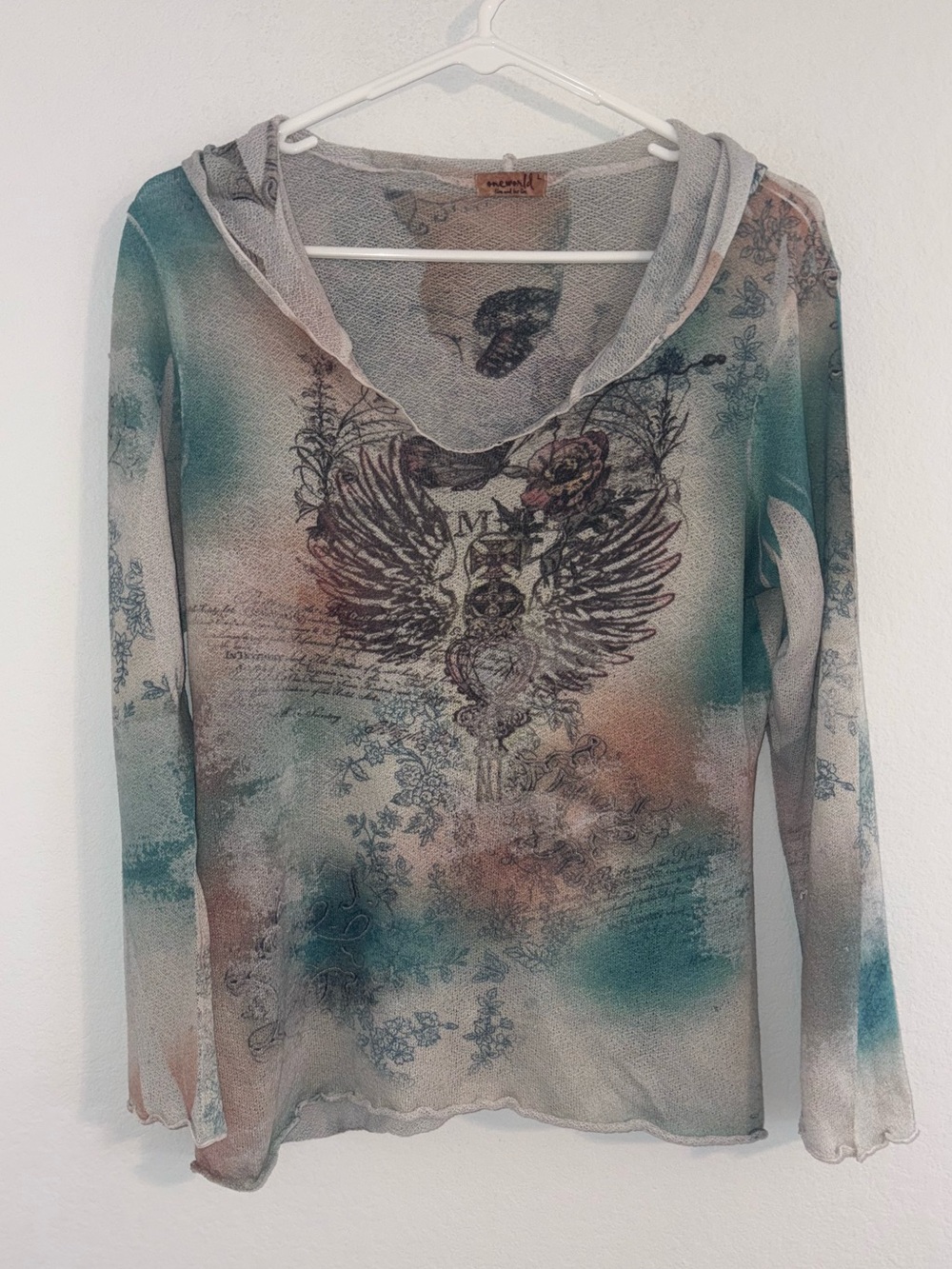 Y2K Bohemian Fairycore Grunge Distressed Pull Over Hoodie